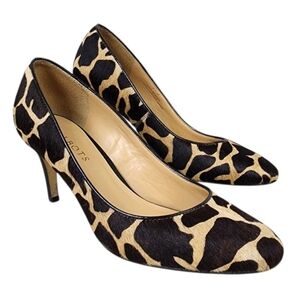 Talbots Pump Heels Giraffe Print Calf Hair Leather Tan Black Size 6.5